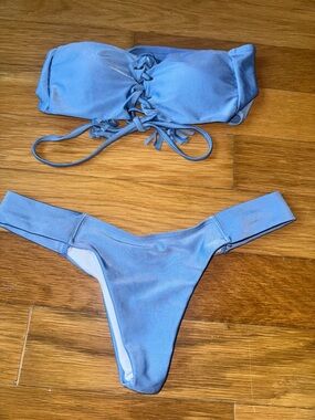 Zaful Light Blue Lace-Up Bandeau Bikini Set
